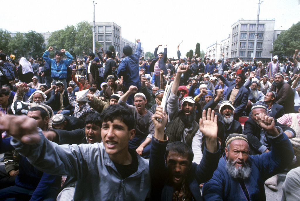 Demonstrants in Tajikistan in 1992 - the same year as the civil war.